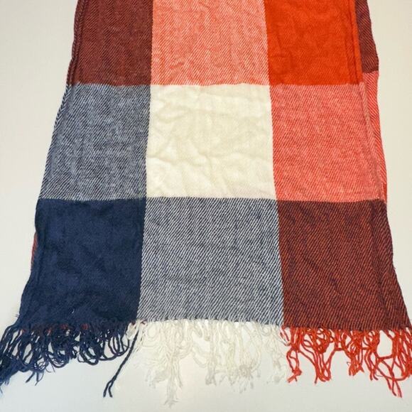 Tartan Plaid Knit Block Color Scarf Fringe Bottom Women’s Fall Winter Soft Cozy - Picture 5 of 5